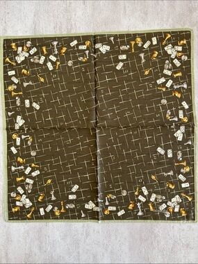 Trussardi Olive Green cotton Scarf with Gold and White Motifs